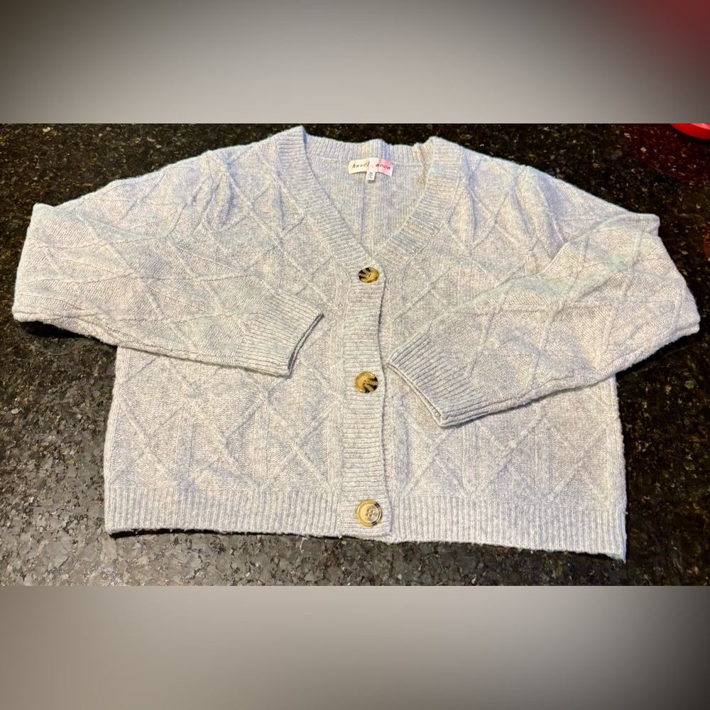 ⭐️Hazel Moon Heather Gray Argyle Button Front Cardigan SOFT Sweater Size Med⭐️